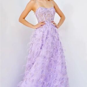 Jovani Purple Strapless Embellished Gown